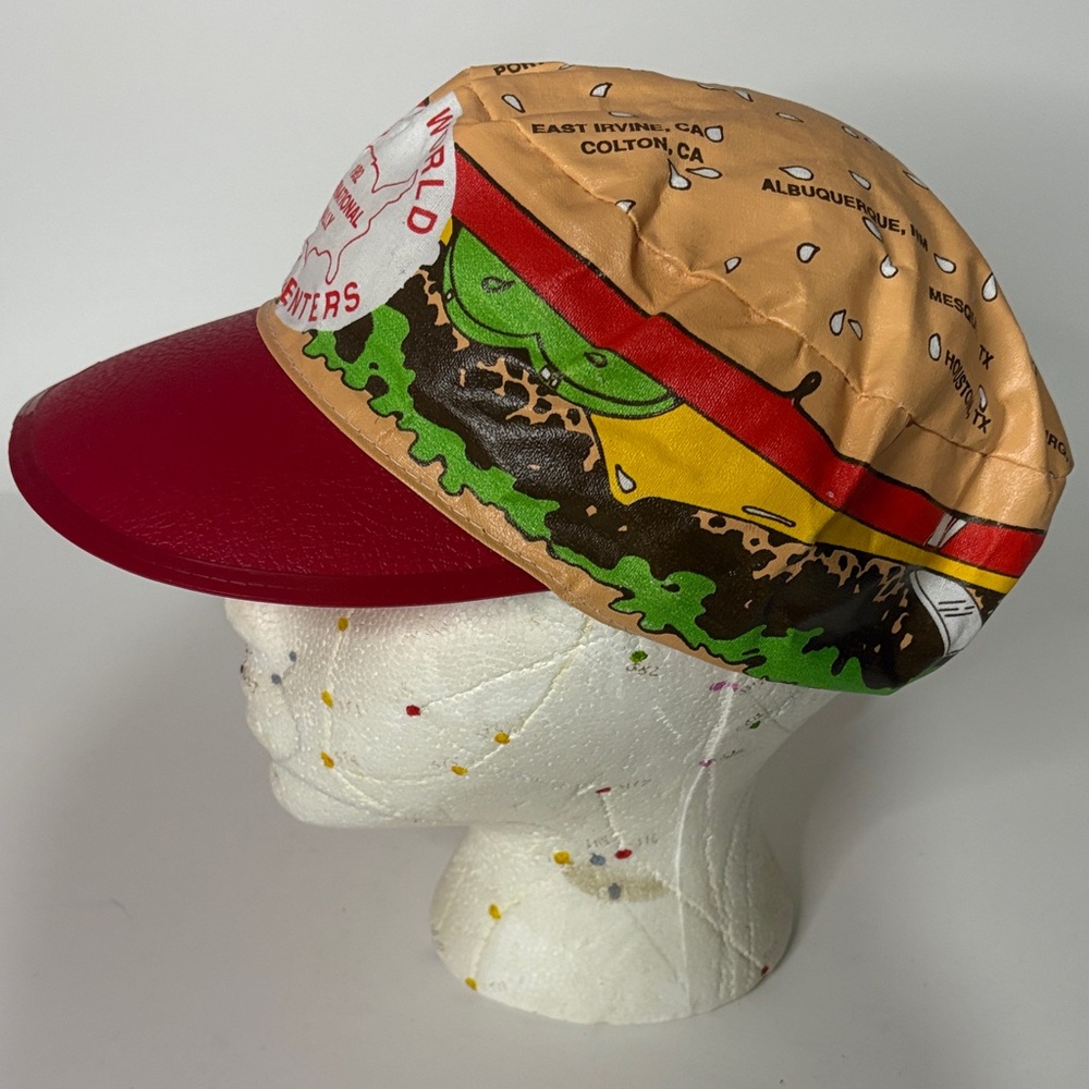 Vintage 90s Holiday World R.V. Centers Cap painter’s cap hamburger vinyl stretch